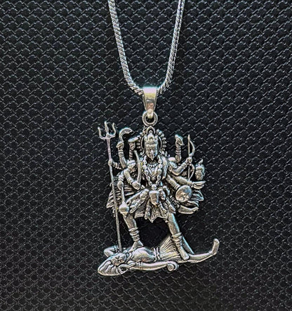 Kali Maa Men’s Necklace • Silver Plated Brass Pendant  • Hindu Goddess Amulet • Spiritual Men’s Jewelry