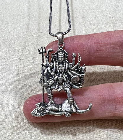 Kali Maa Men’s Necklace • Silver Plated Brass Pendant  • Hindu Goddess Amulet • Spiritual Men’s Jewelry