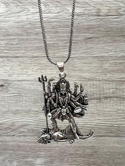 Kali Maa Men’s Necklace • Silver Plated Brass Pendant  • Hindu Goddess Amulet • Spiritual Men’s Jewelry