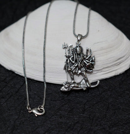 Kali Maa Men’s Necklace • Silver Plated Brass Pendant  • Hindu Goddess Amulet • Spiritual Men’s Jewelry