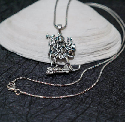Kali Maa Men’s Necklace • Silver Plated Brass Pendant  • Hindu Goddess Amulet • Spiritual Men’s Jewelry