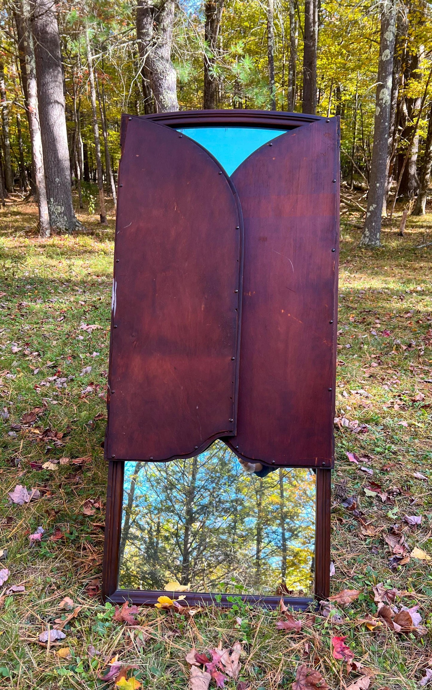 45" Tall Antique Solid Wood Mirror – Original Glass & Hardware - Very heavy