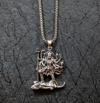 Kali Maa Necklace • Silver Plated Brass Pendant • Hindu Goddess Jewelry • Spiritual Gift