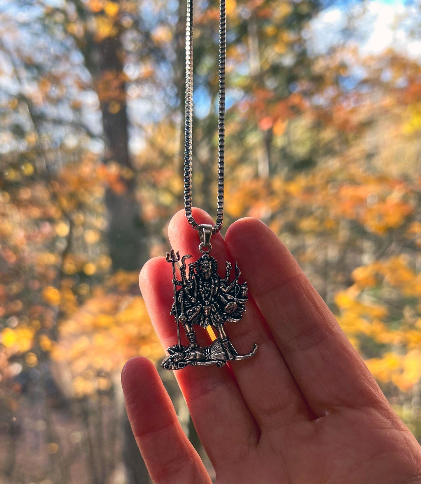 Kali Maa Necklace • Silver Plated Brass Pendant • Hindu Goddess Jewelry • Spiritual Gift