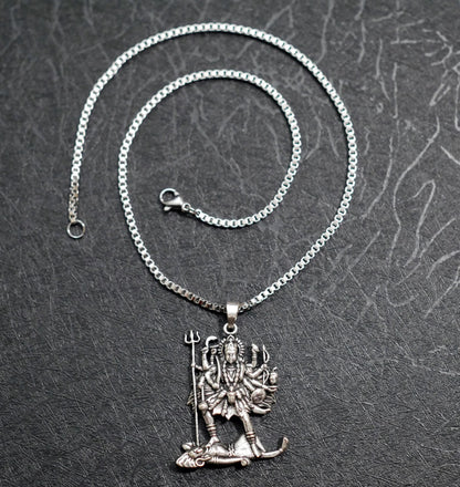Kali Maa Necklace • Silver Plated Brass Pendant • Hindu Goddess Jewelry • Spiritual Gift