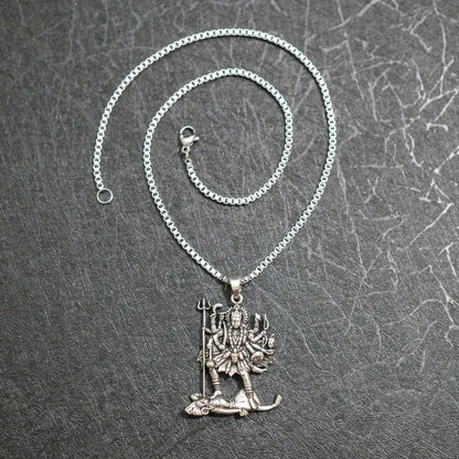 Kali Maa Necklace • Silver Plated Brass Pendant • Hindu Goddess Jewelry • Spiritual Gift