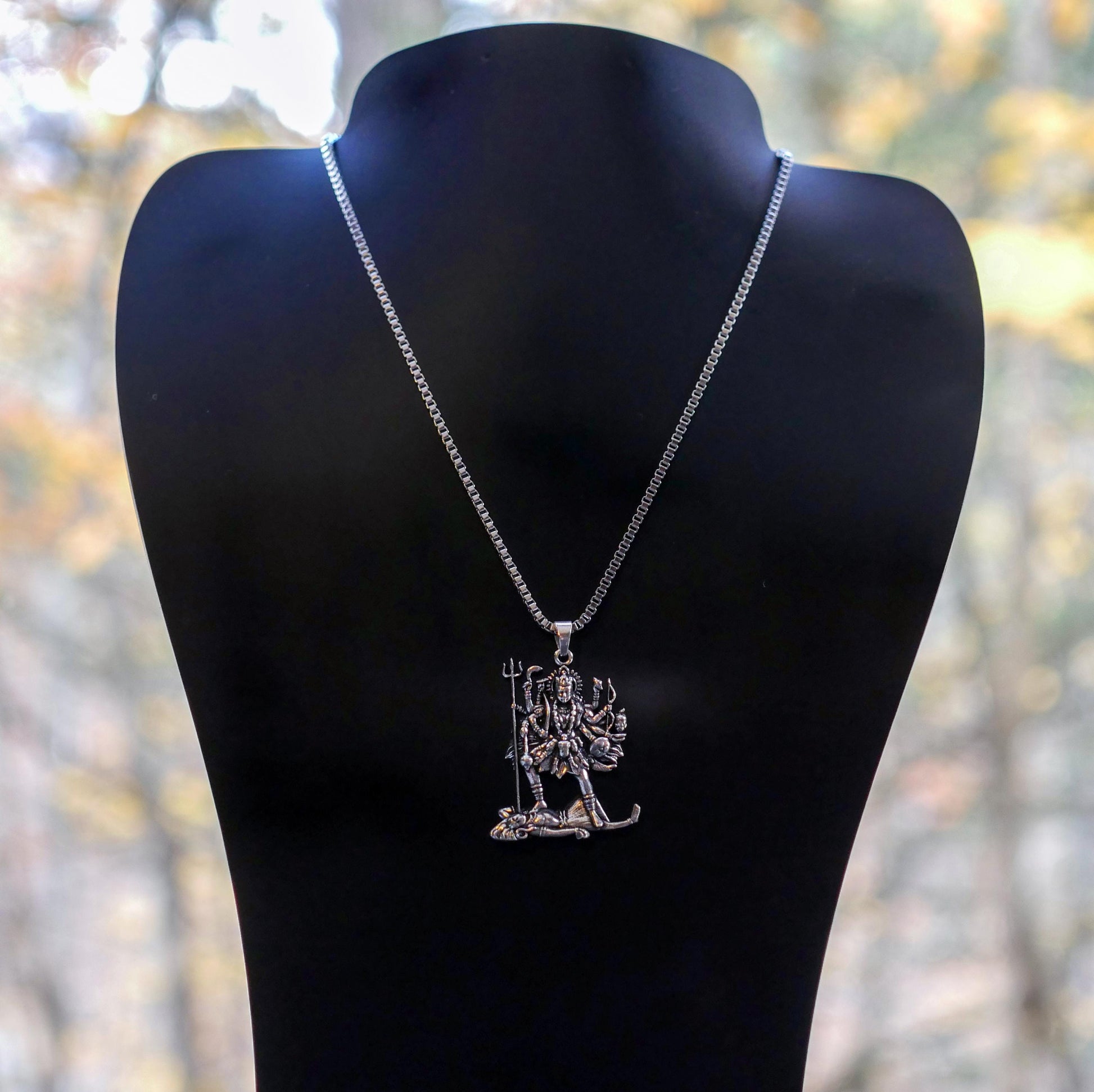 Kali Maa necklace displayed on bust — sacred spiritual jewelry gift