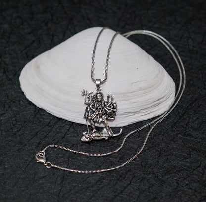 Kali Maa Men’s Necklace • Silver Plated Brass Pendant  • Hindu Goddess Amulet • Spiritual Men’s Jewelry