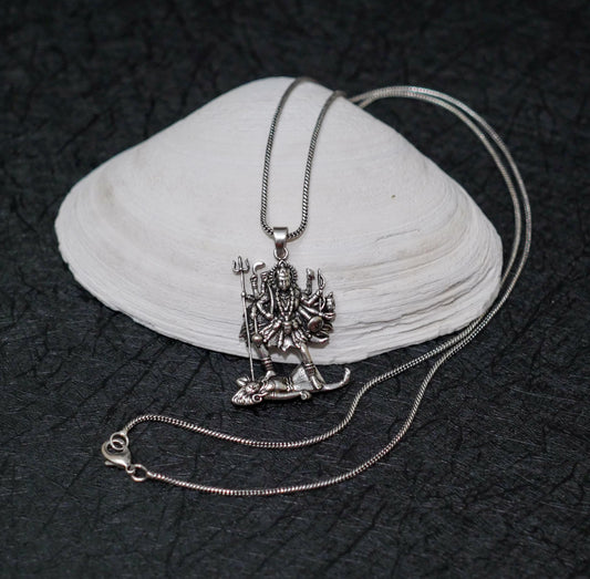 Kali Maa Men’s Necklace • Silver Plated Brass Pendant  • Hindu Goddess Amulet • Spiritual Men’s Jewelry