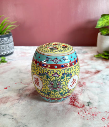 Vintage Chinese Jingdezhen Porcelain Mun Shou Yellow Porcelain Ginger Jar - 4.5" Tall