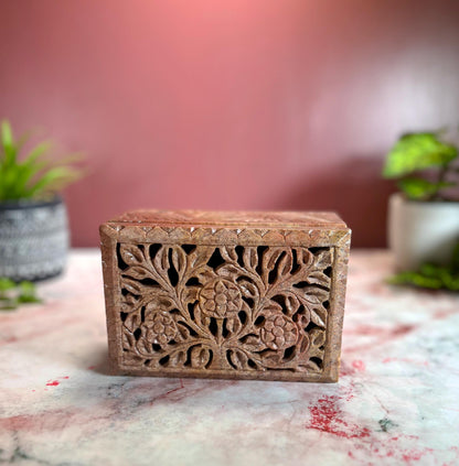 Hand Carved Soapstone Jewelry Trinket Box | Restored Vintage Keepsake Storage