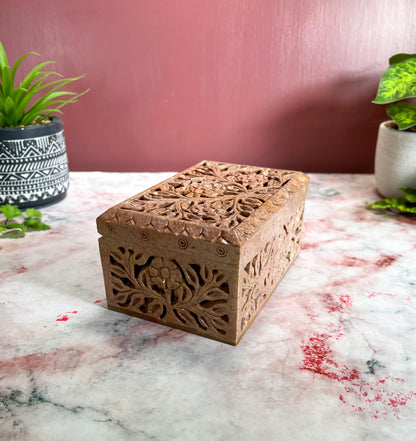 Hand Carved Soapstone Jewelry Trinket Box | Restored Vintage Keepsake Storage