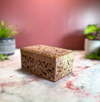 Hand Carved Soapstone Jewelry Trinket Box | Restored Vintage Keepsake Storage