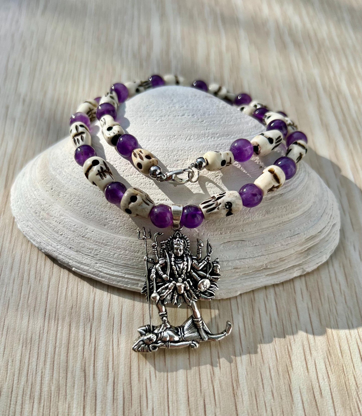 Kali Necklace | Handmade Hinduism Goddess Amethyst Jewelry Gift - 17.5" Long