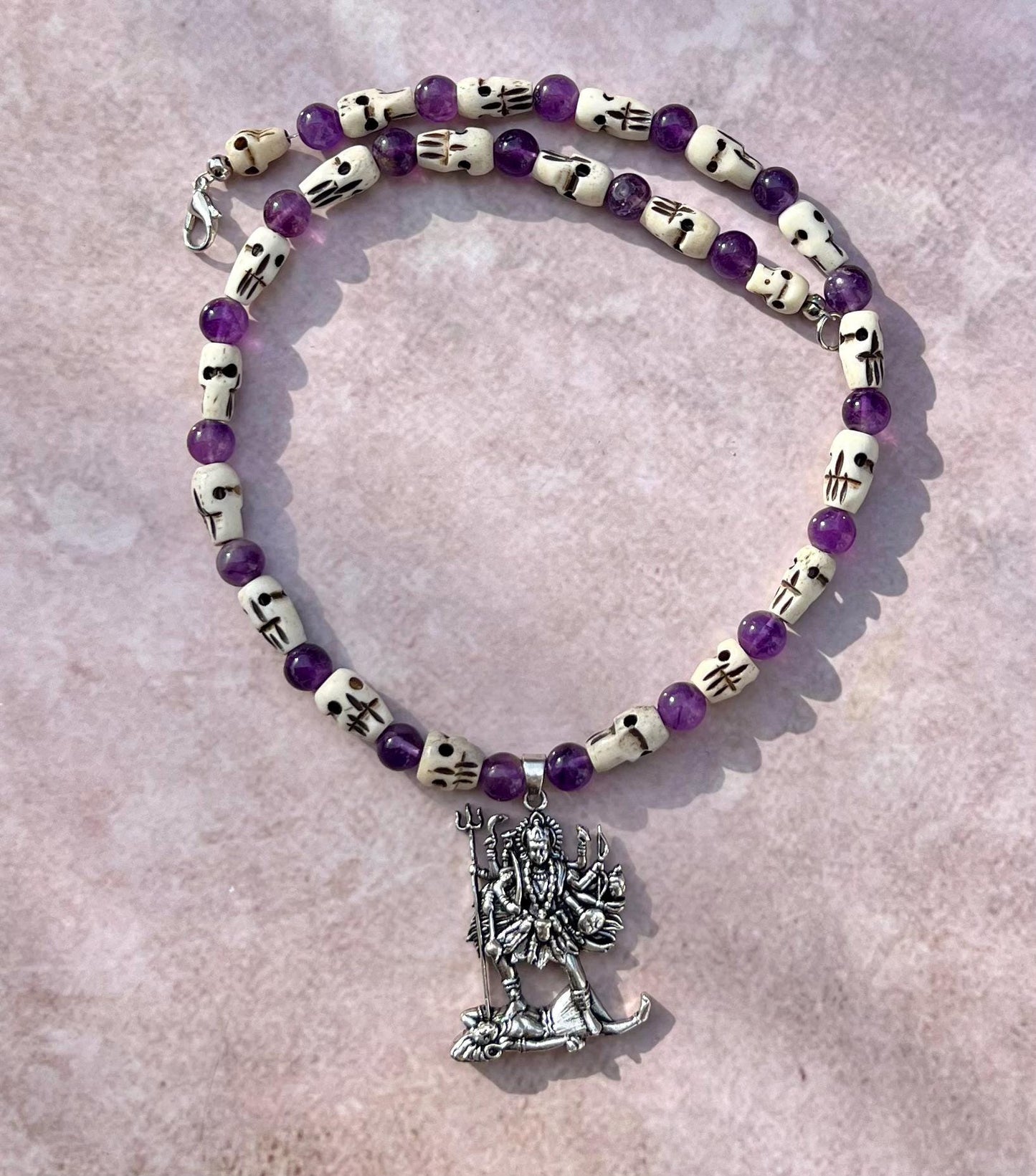 Kali Necklace | Handmade Hinduism Goddess Amethyst Jewelry Gift - 17.5" Long
