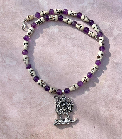 Kali Necklace | Handmade Hinduism Goddess Amethyst Jewelry Gift - 17.5" Long