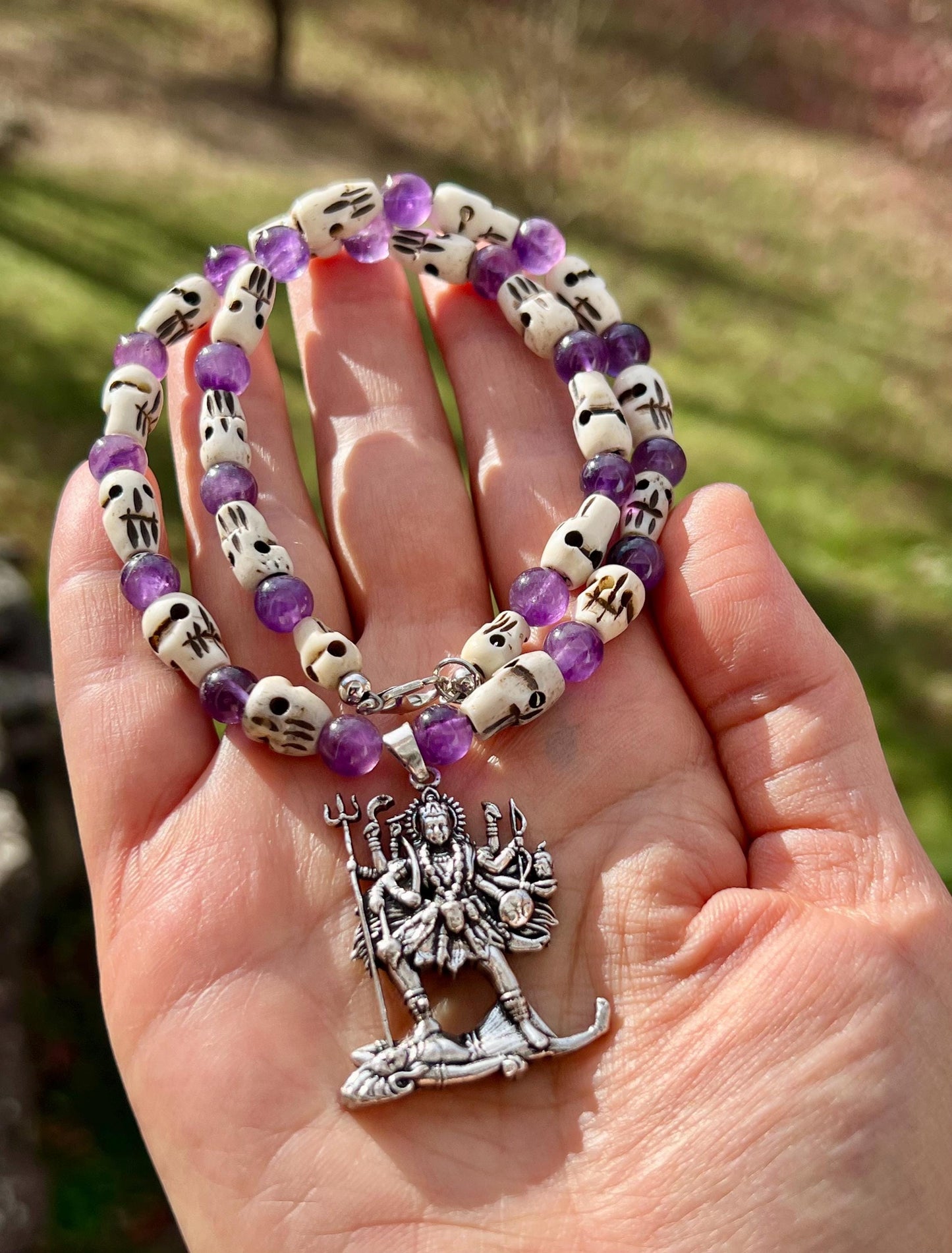 Kali Necklace | Handmade Hinduism Goddess Amethyst Jewelry Gift - 17.5" Long