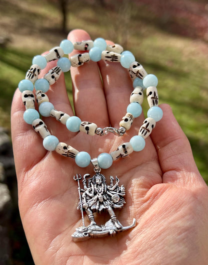 Kali Necklace | Handmade Hinduism Goddess Aquamarine Jewelry Gift - 17" Long