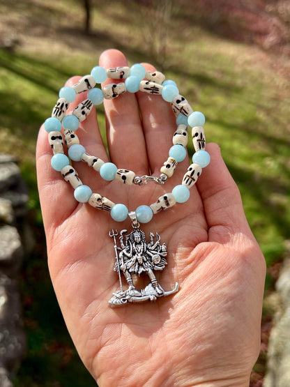 Kali Necklace | Handmade Hinduism Goddess Aquamarine Jewelry Gift - 17" Long