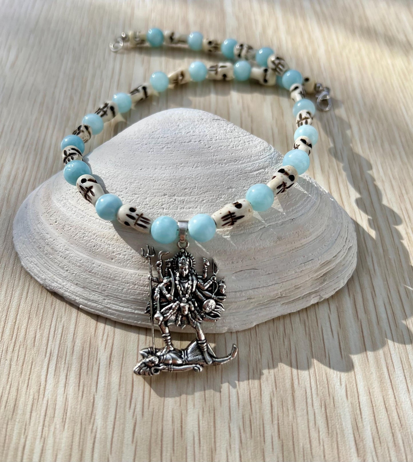 Kali Necklace | Handmade Hinduism Goddess Aquamarine Jewelry Gift - 17" Long