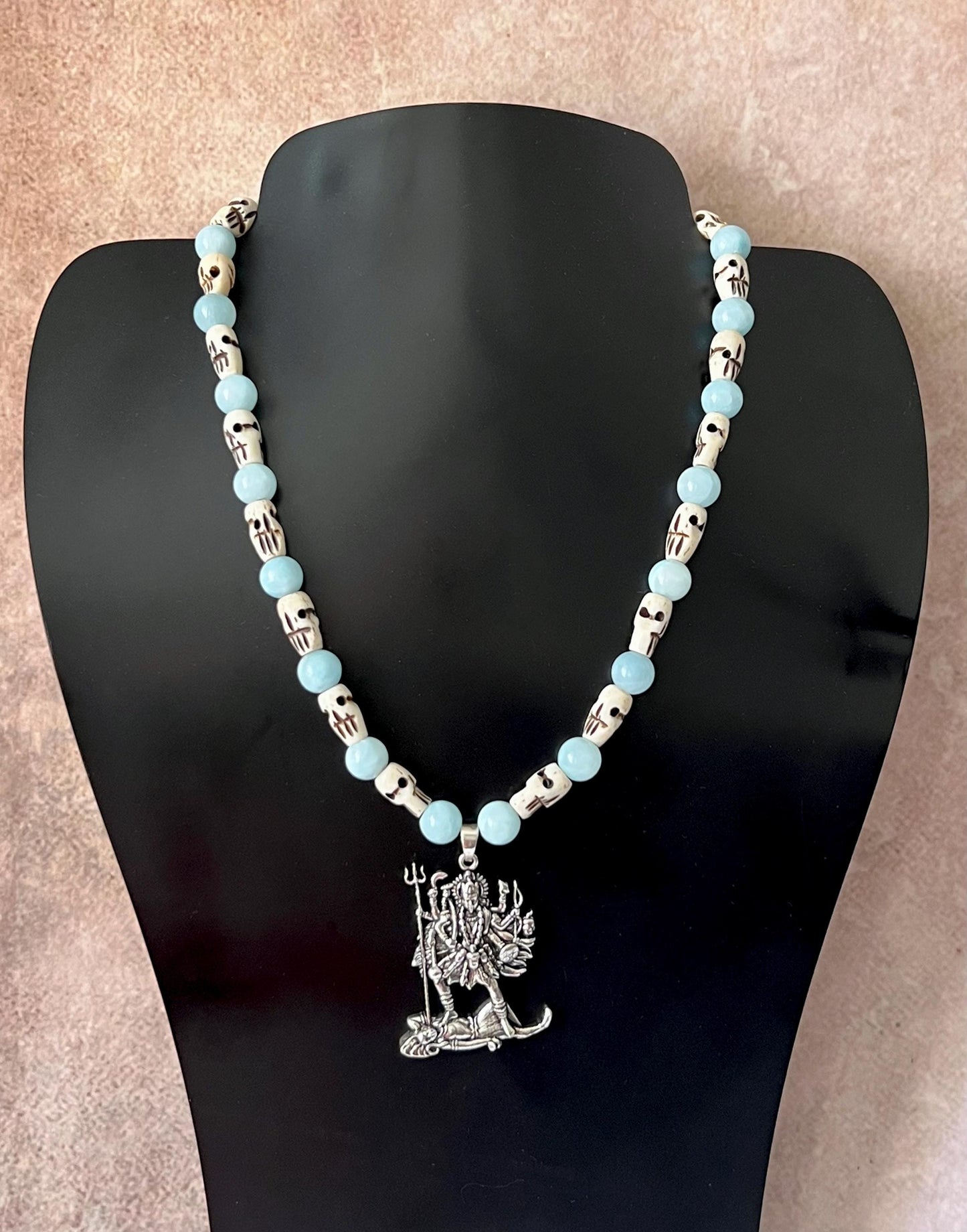 Kali Necklace | Handmade Hinduism Goddess Aquamarine Jewelry Gift - 17" Long
