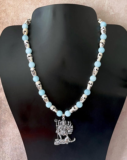 Kali Necklace | Handmade Hinduism Goddess Aquamarine Jewelry Gift - 17" Long