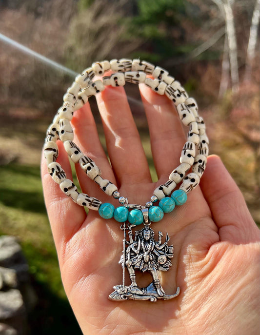 Kali Maa Necklace | Handmade Hinduism Goddess Turquoise Jewelry Gift - 19.5" Long