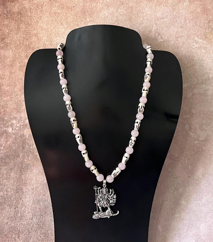 Kali Maa Necklace | Handmade Hinduism Goddess Rose Quartz Jewelry Gift - 19" Long
