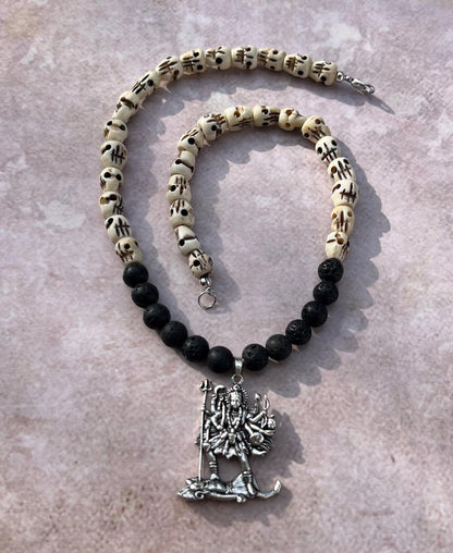 Kali Maa Necklace | Handmade Carved Beads Hinduism Goddess Jewelry Gift - 18" Long