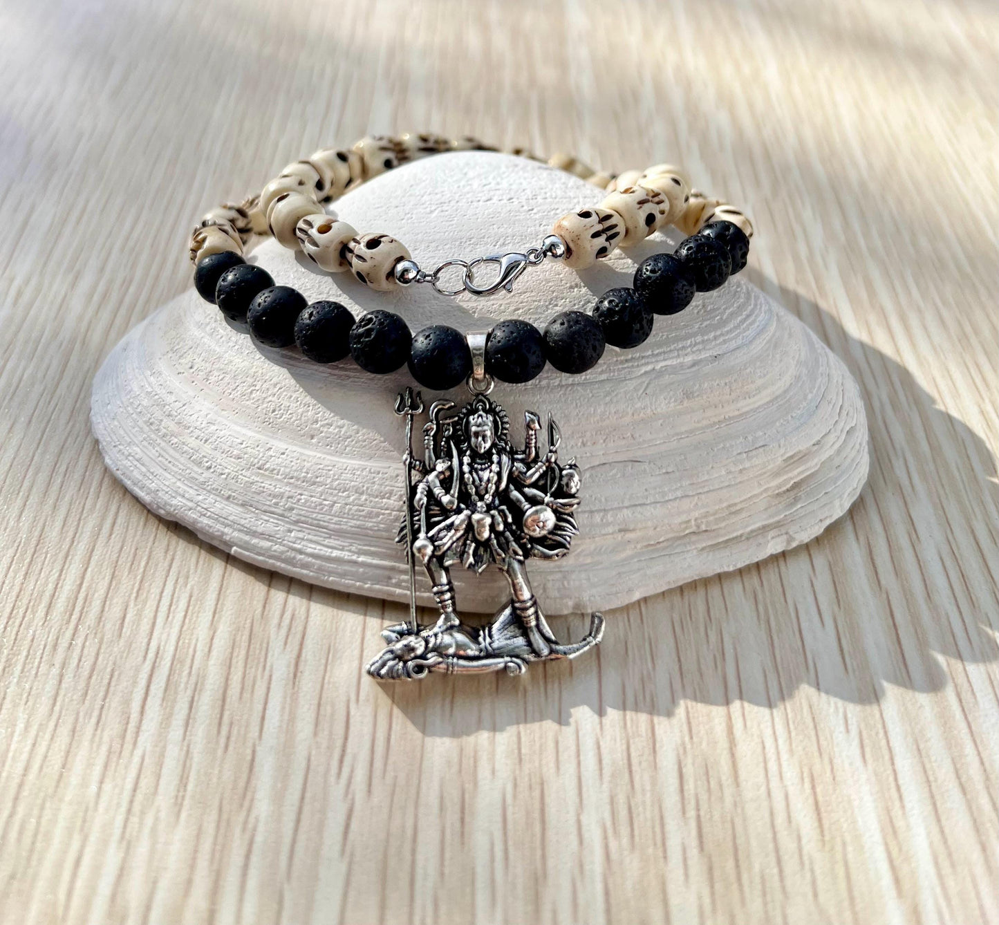 Kali Maa Necklace | Handmade Carved Beads Hinduism Goddess Jewelry Gift - 18" Long