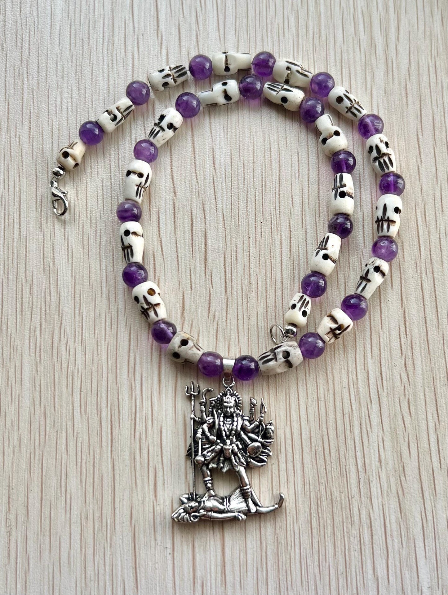 Kali Necklace | Handmade Hinduism Goddess Amethyst Jewelry Gift - 17.5" Long
