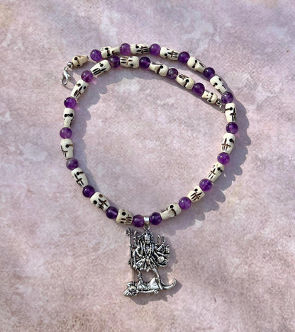 Kali Necklace | Handmade Hinduism Goddess Amethyst Jewelry Gift - 17.5" Long