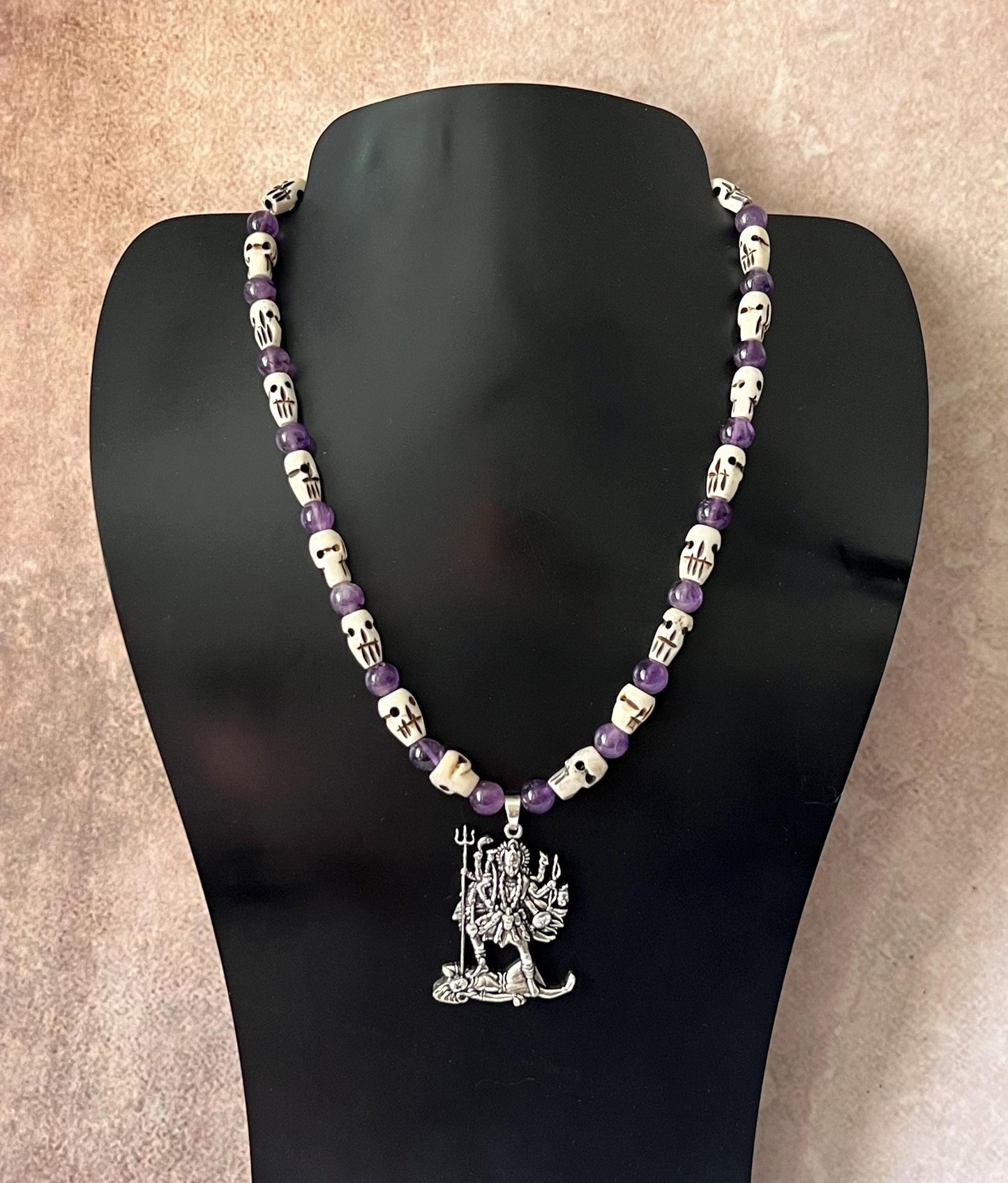 Kali Necklace | Handmade Hinduism Goddess Amethyst Jewelry Gift - 17.5" Long
