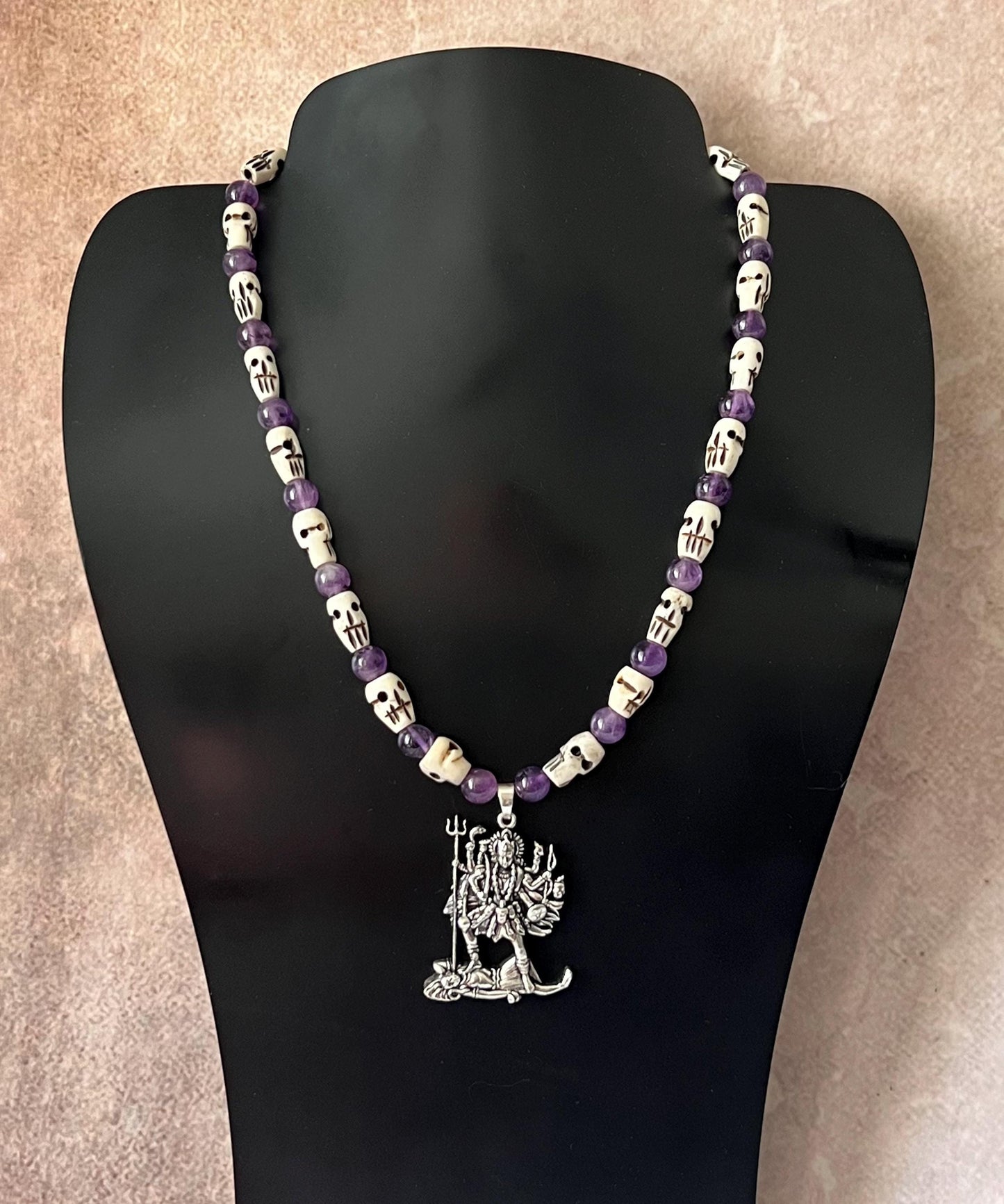 Kali Necklace | Handmade Hinduism Goddess Amethyst Jewelry Gift - 17.5" Long