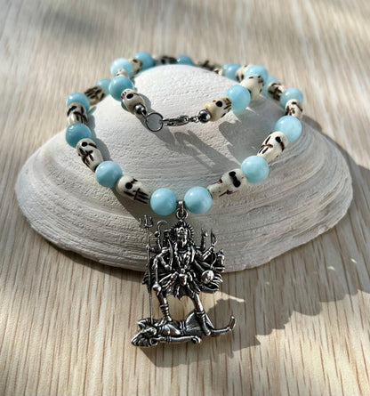 Kali Necklace | Handmade Hinduism Goddess Aquamarine Jewelry Gift - 17" Long