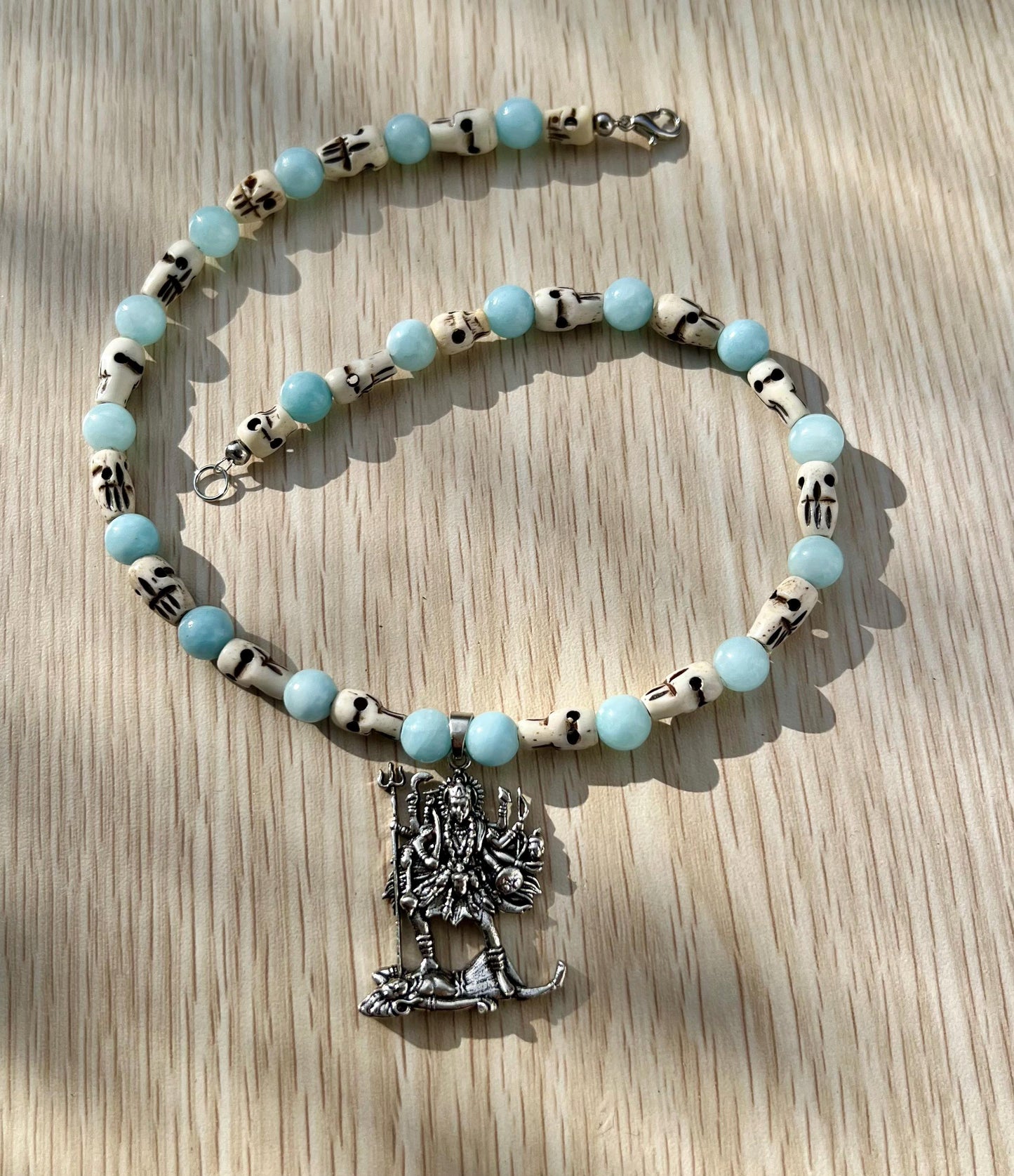 Kali Necklace | Handmade Hinduism Goddess Aquamarine Jewelry Gift - 17" Long