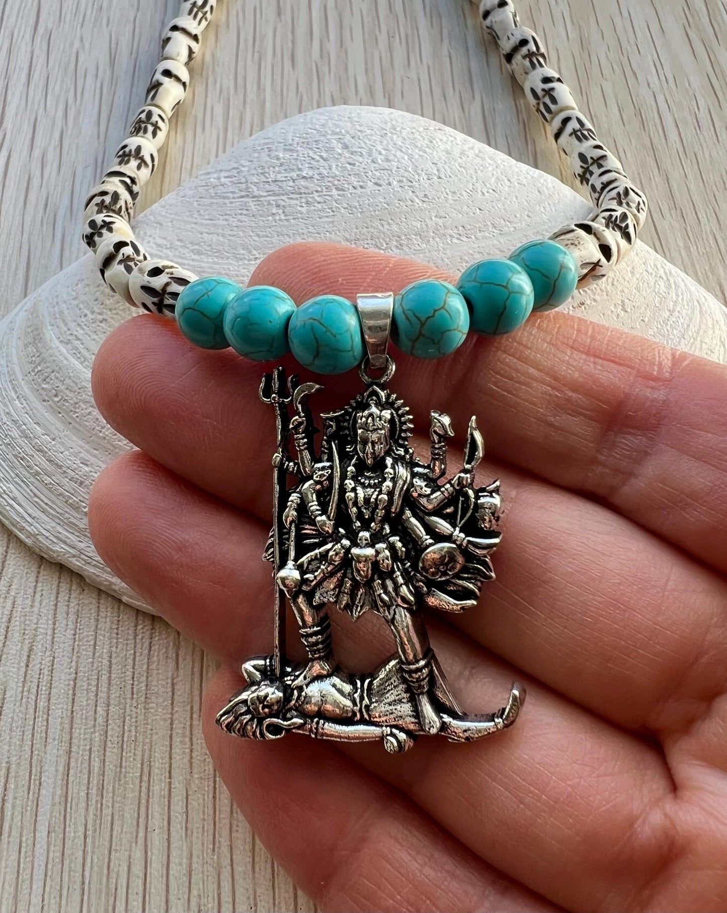 Kali Maa Necklace | Handmade Hinduism Goddess Turquoise Jewelry Gift - 19.5" Long
