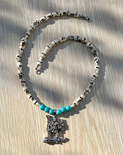 Kali Maa Necklace | Handmade Hinduism Goddess Turquoise Jewelry Gift - 19.5" Long