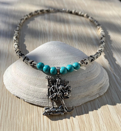 Kali Maa Necklace | Handmade Hinduism Goddess Turquoise Jewelry Gift - 19.5" Long