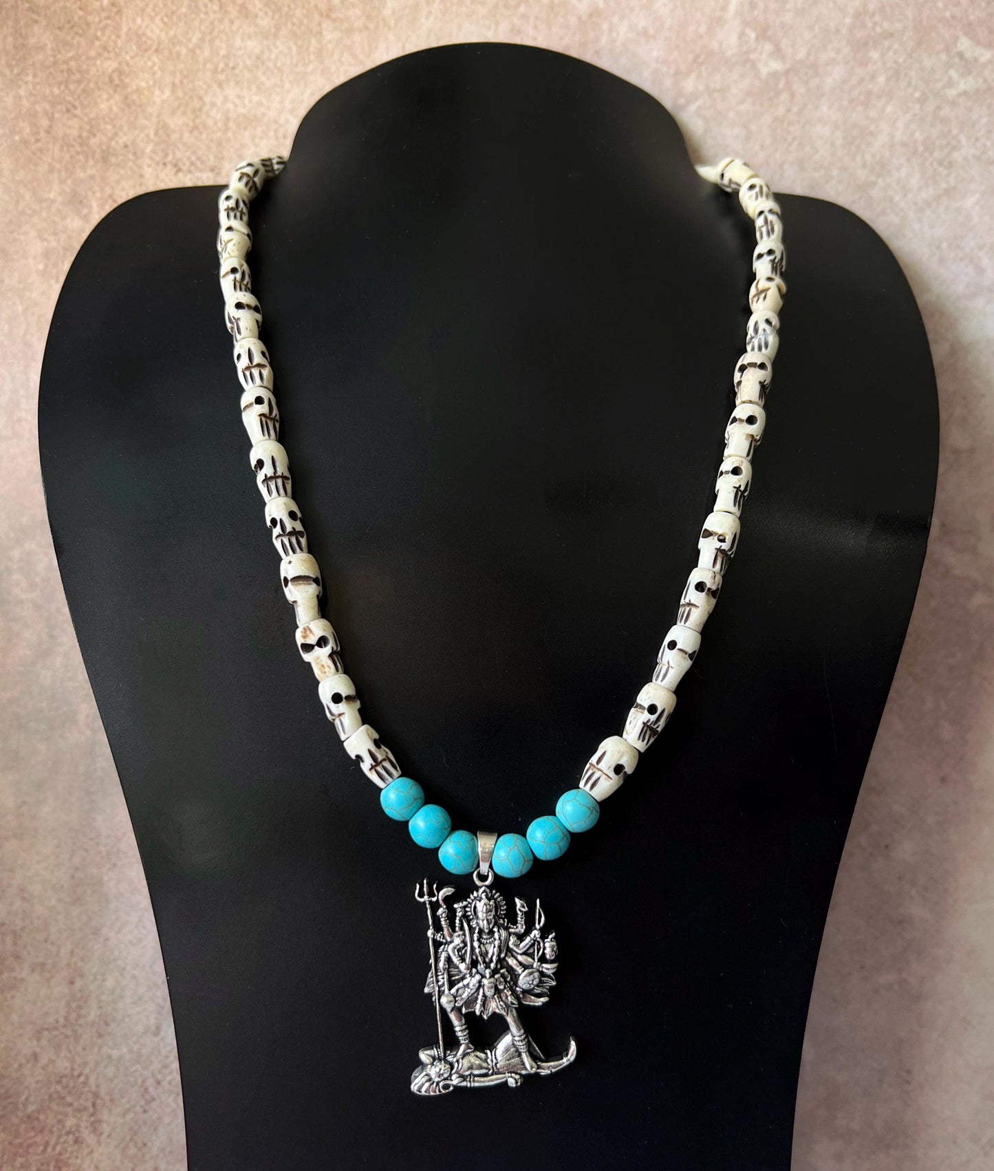 Kali Maa Necklace | Handmade Hinduism Goddess Turquoise Jewelry Gift - 19.5" Long