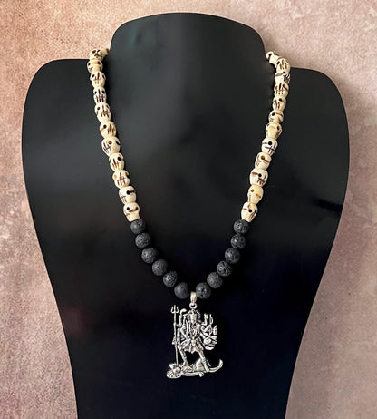 Kali Maa Necklace | Handmade Carved Beads Hinduism Goddess Jewelry Gift - 18" Long