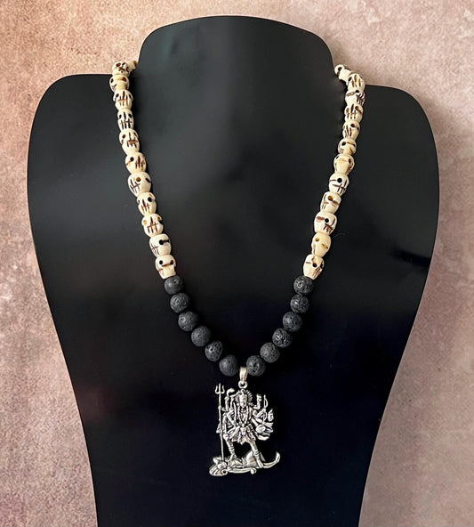 Kali Maa Necklace | Handmade Carved Beads Hinduism Goddess Jewelry Gift - 18" Long