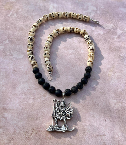Kali Maa Necklace | Handmade Carved Beads Hinduism Goddess Jewelry Gift - 18" Long