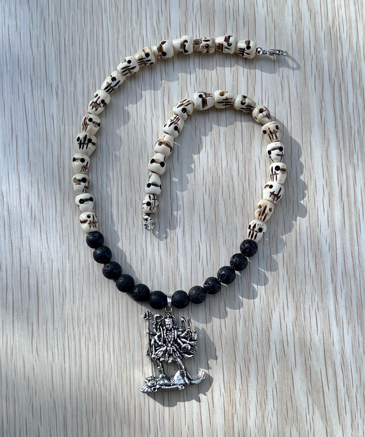 Kali Maa Necklace | Handmade Carved Beads Hinduism Goddess Jewelry Gift - 18" Long