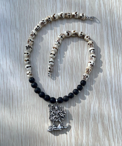 Kali Maa Necklace | Handmade Carved Beads Hinduism Goddess Jewelry Gift - 18" Long