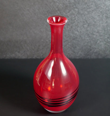 Vintage Mid-Century Modern Studio Art Glass Red and Black Vase - 9.25" Tall