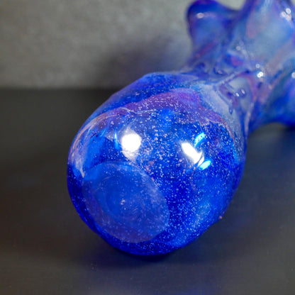 Vintage Hand-Blown Cobalt Blue Ruffled Rim Art Glass Vase  - 13" Tall