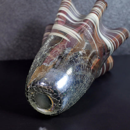 Vintage Large Hand-Blown Art Ruffled Rim Crackle Glass Vase  - 13" Tall
