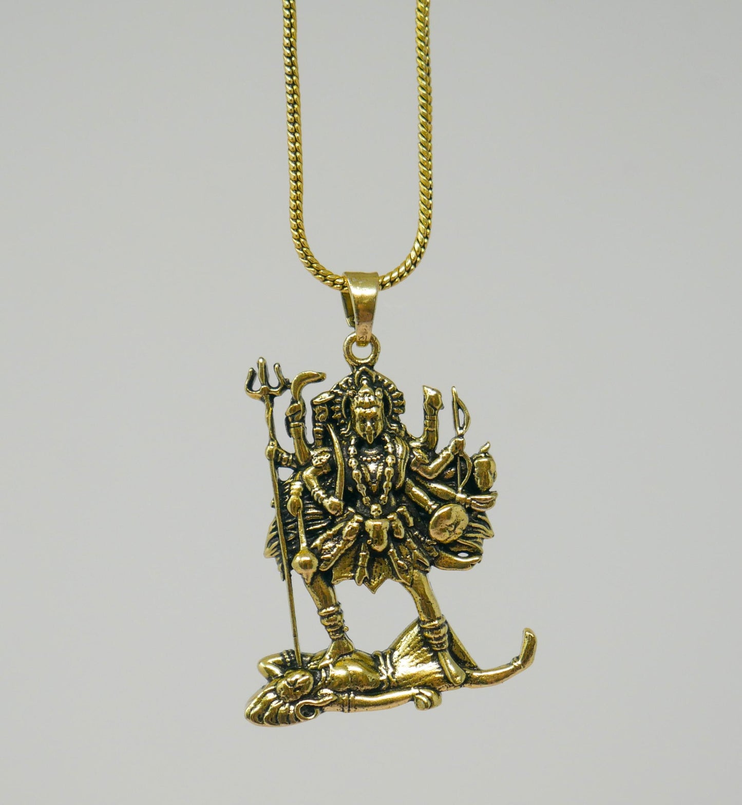 Kali Maa Charm Necklace •   Hindu Goddess Amulet Brass Pendant • Spiritual Jewelry