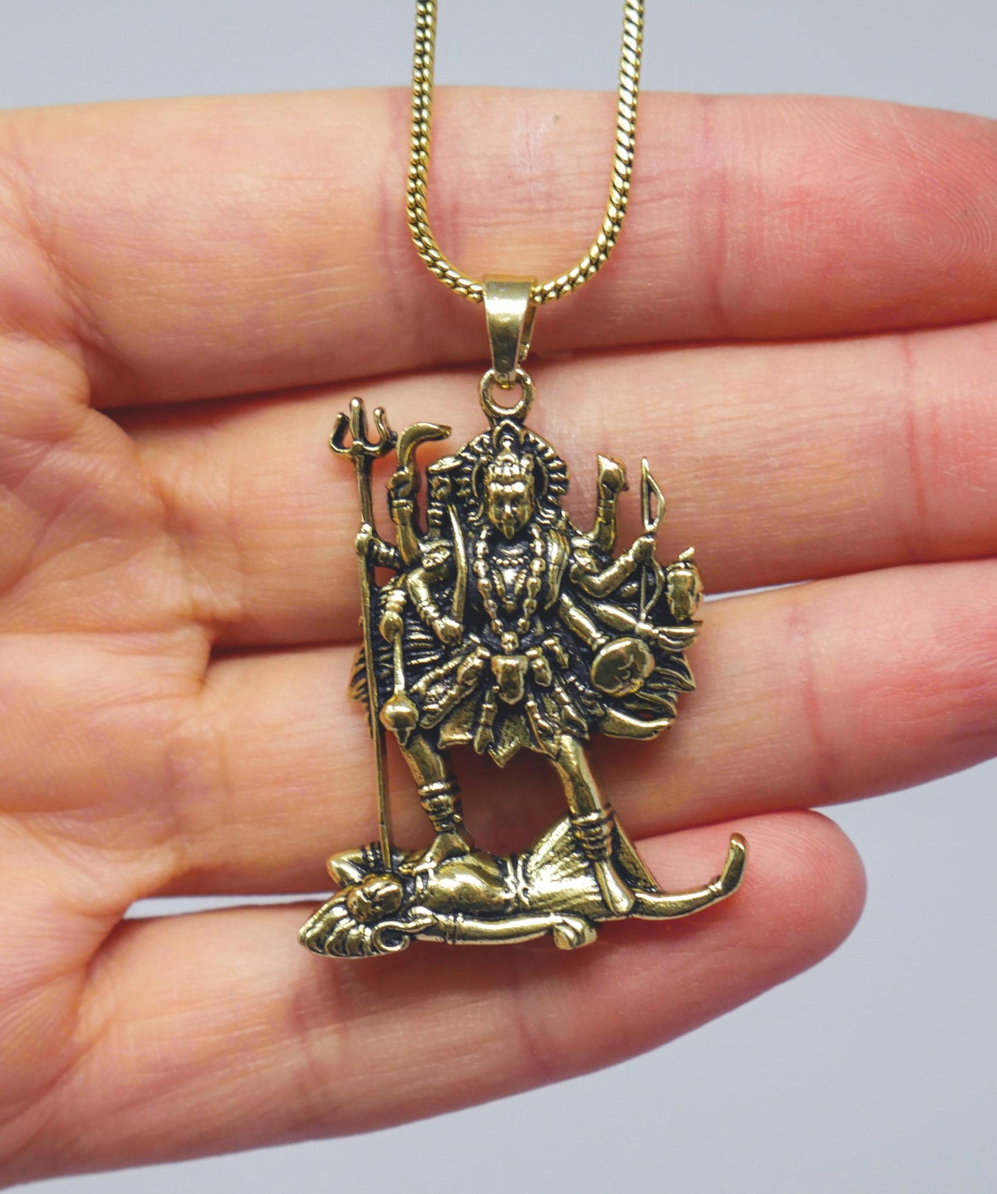 Kali Maa Charm Necklace •   Hindu Goddess Amulet Brass Pendant • Spiritual Jewelry